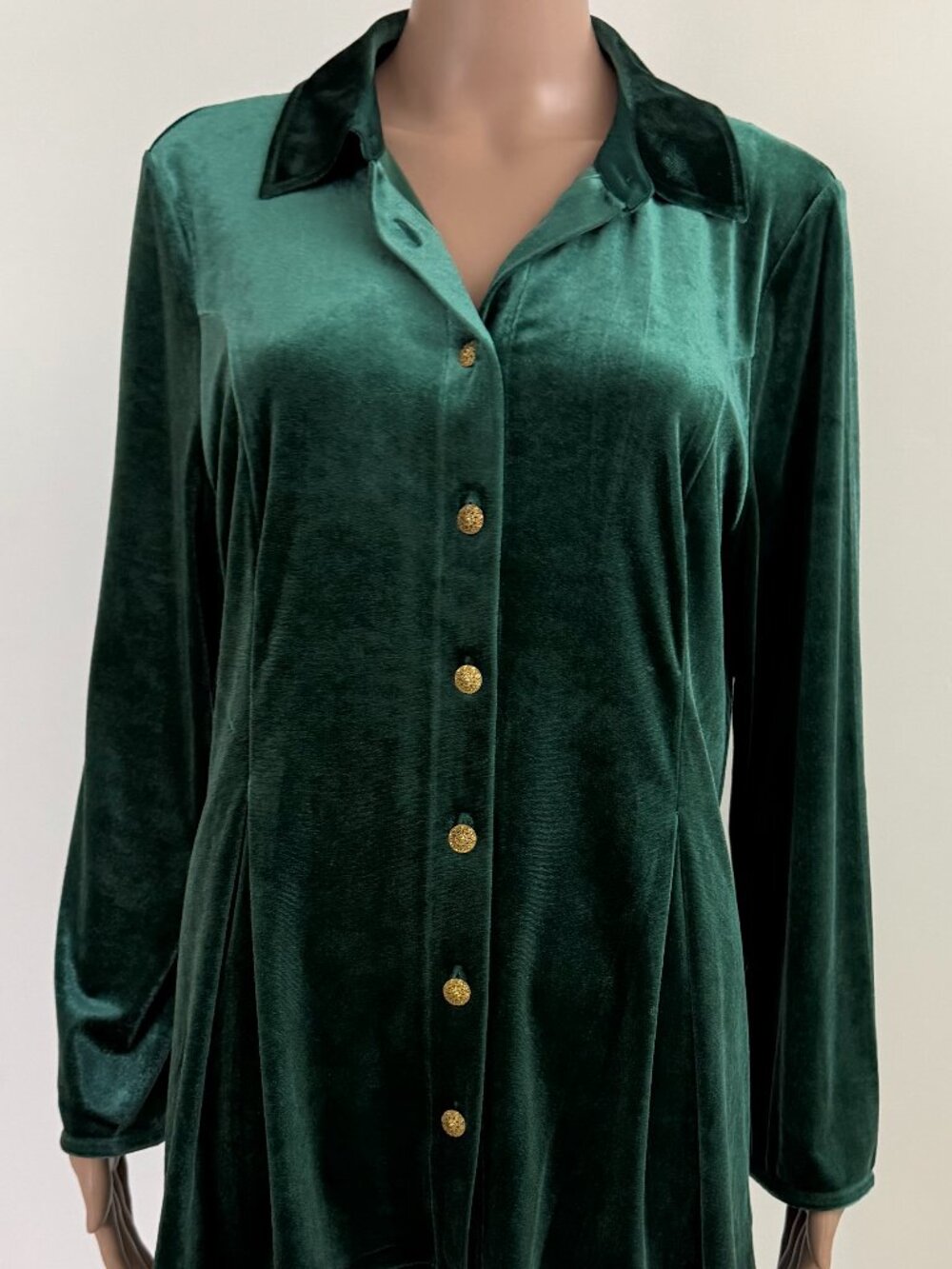 Soft Surroundings Velvet Tunic Shirt Womens Size Large Green Button Front Top